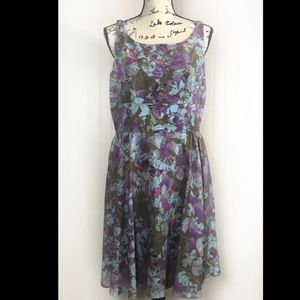 Taylor Olive Green Floral Sleeveless Lined Dress